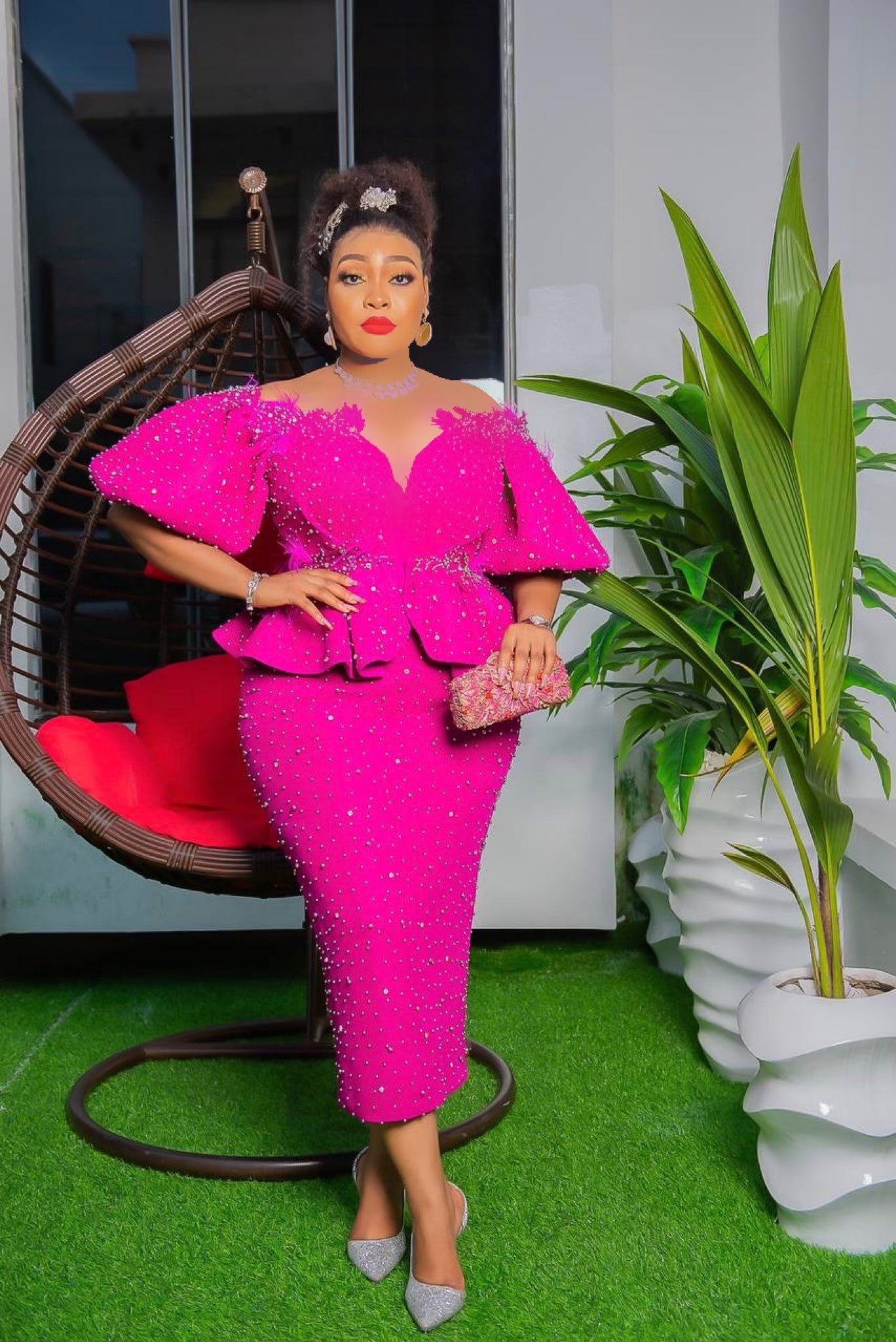 Embellished Couture Peplum Dress