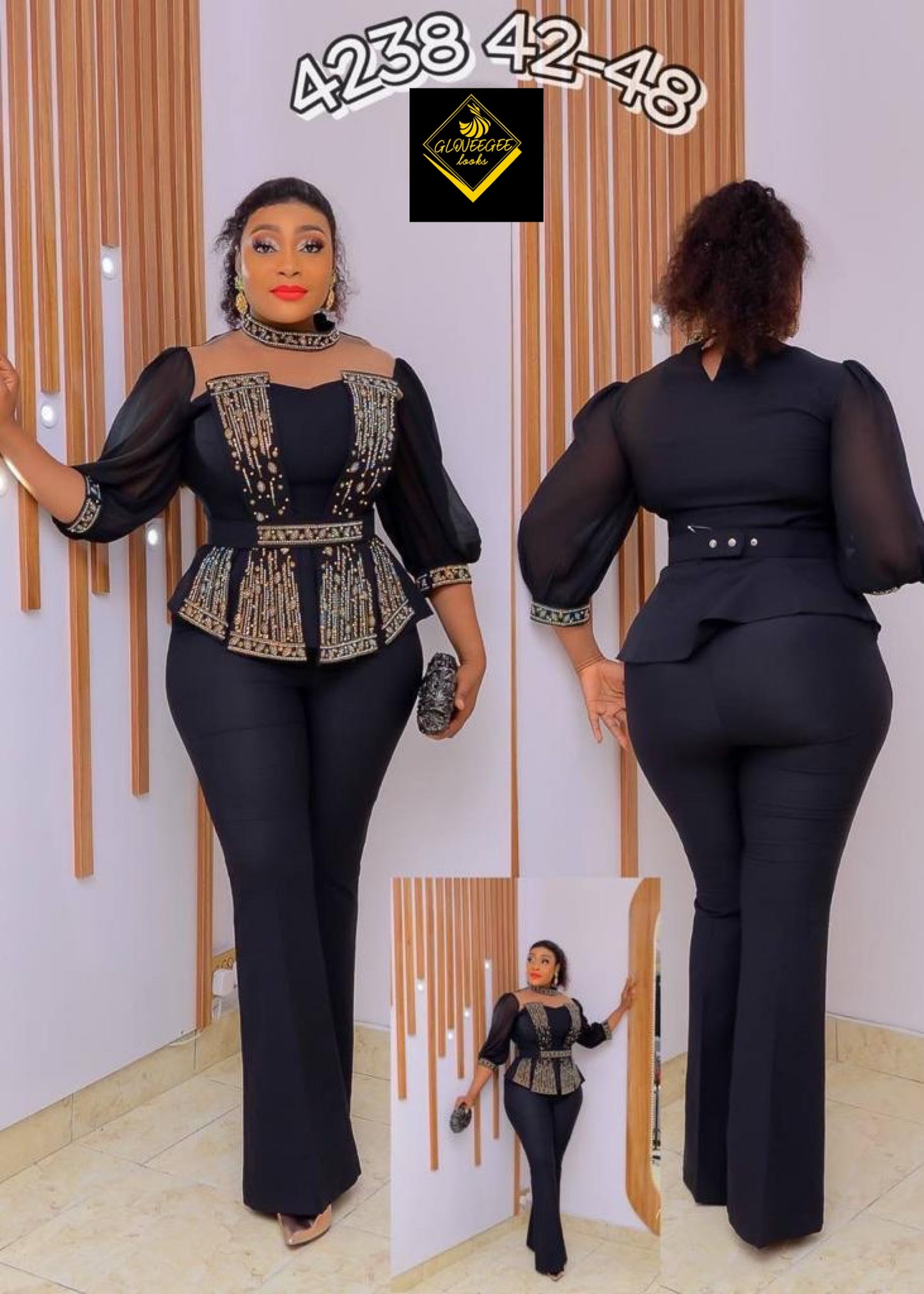 Embellished Pant Set with Belt