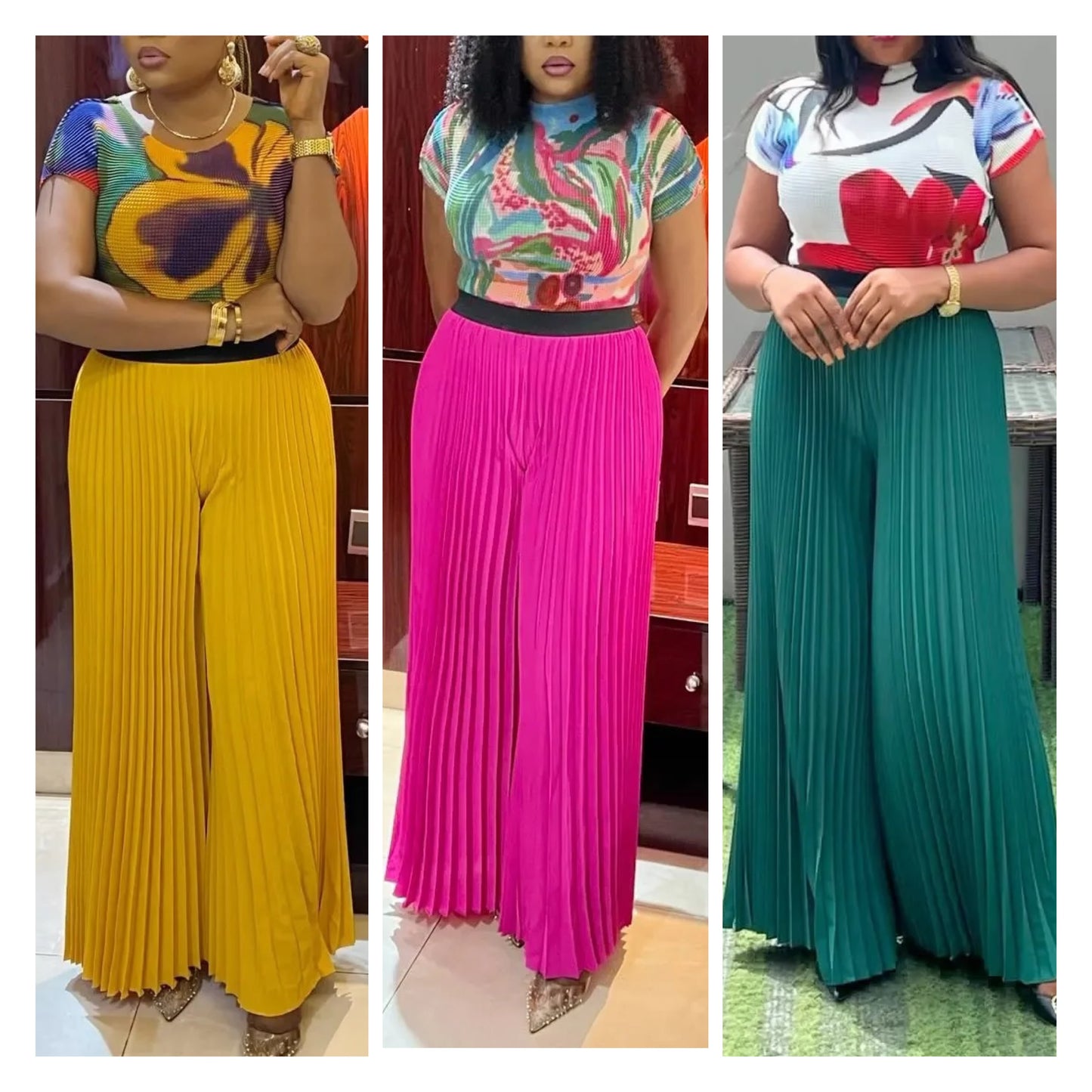 Mesh Top and Pleats Culottes Set