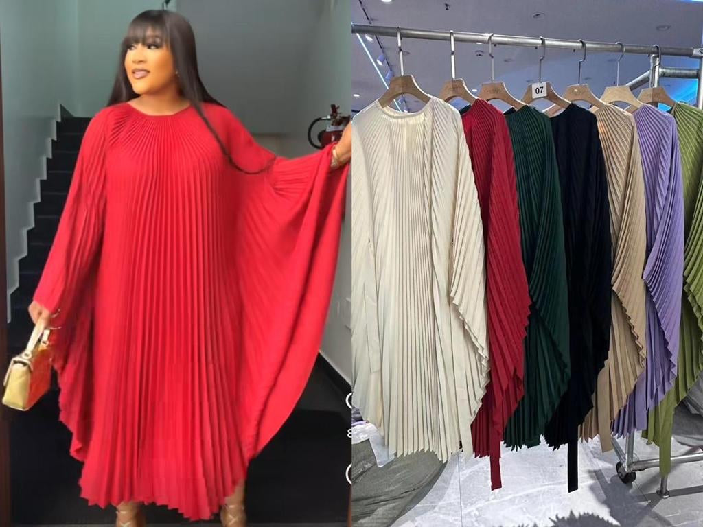 Flare Bat-Wing Pleats Dress