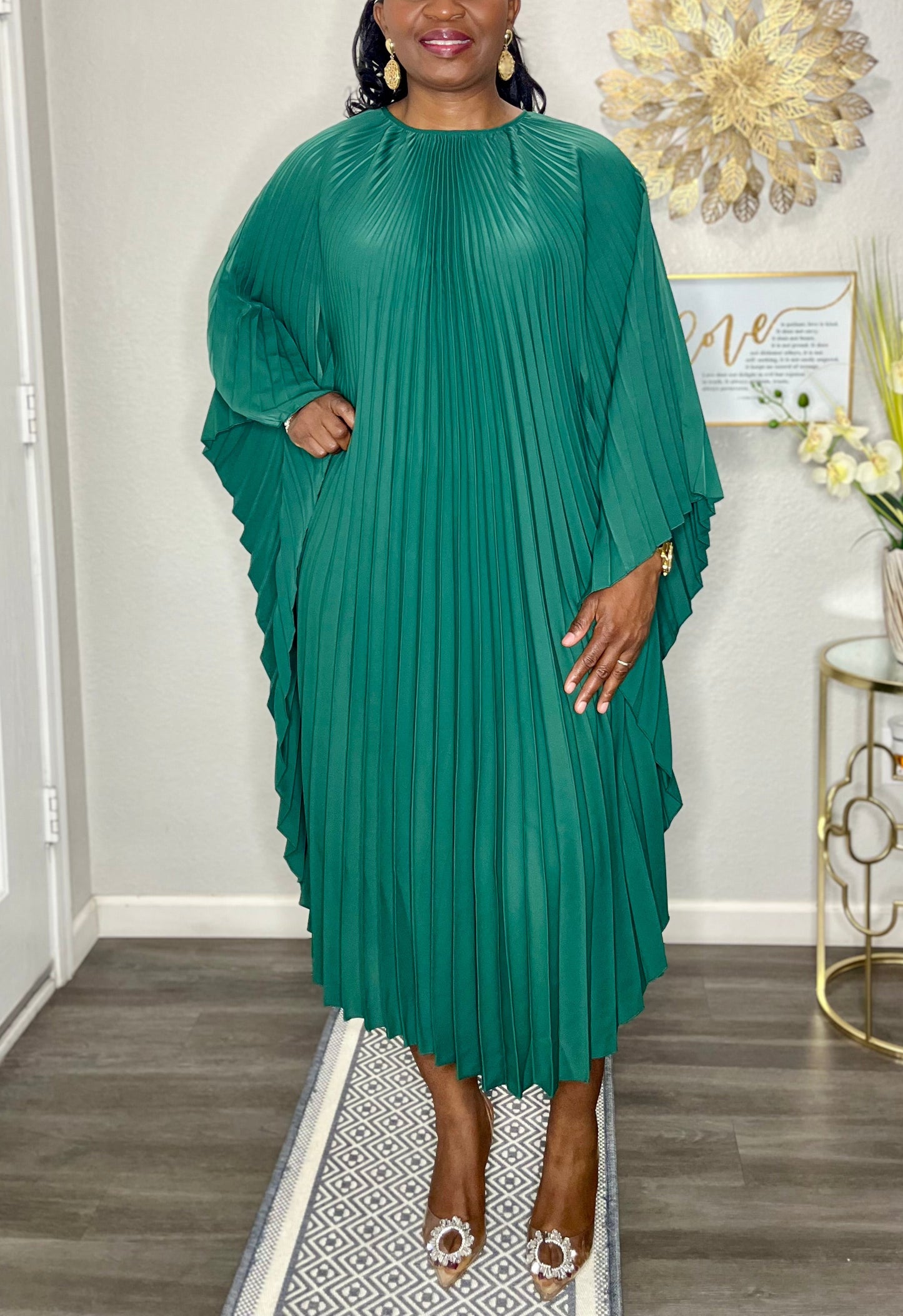 Flare Bat-Wing Pleats Dress