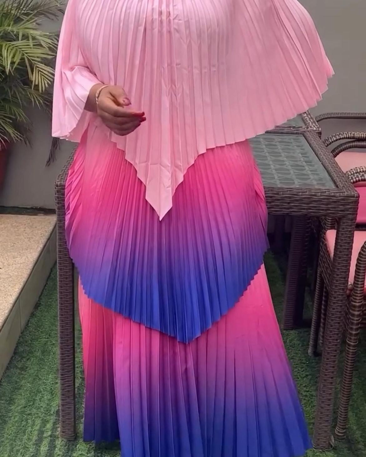 Ombre Cape Top and Tiered Skirt Set