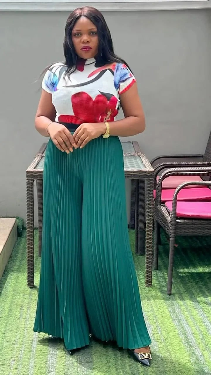 Mesh Top and Pleats Culottes Set
