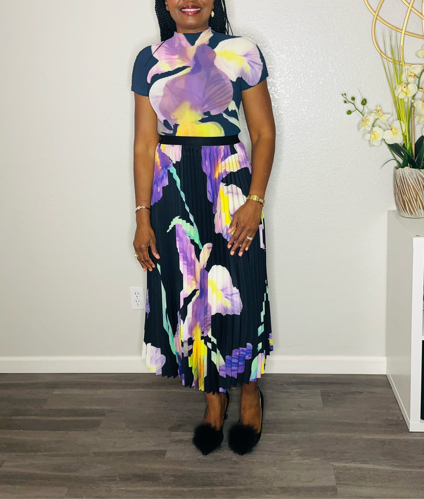 Mesh top and Pleat Skirt Set