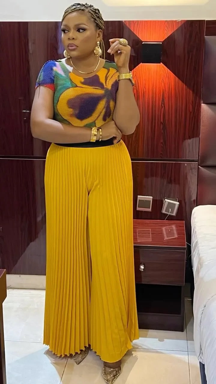 Mesh Top and Pleats Culottes Set