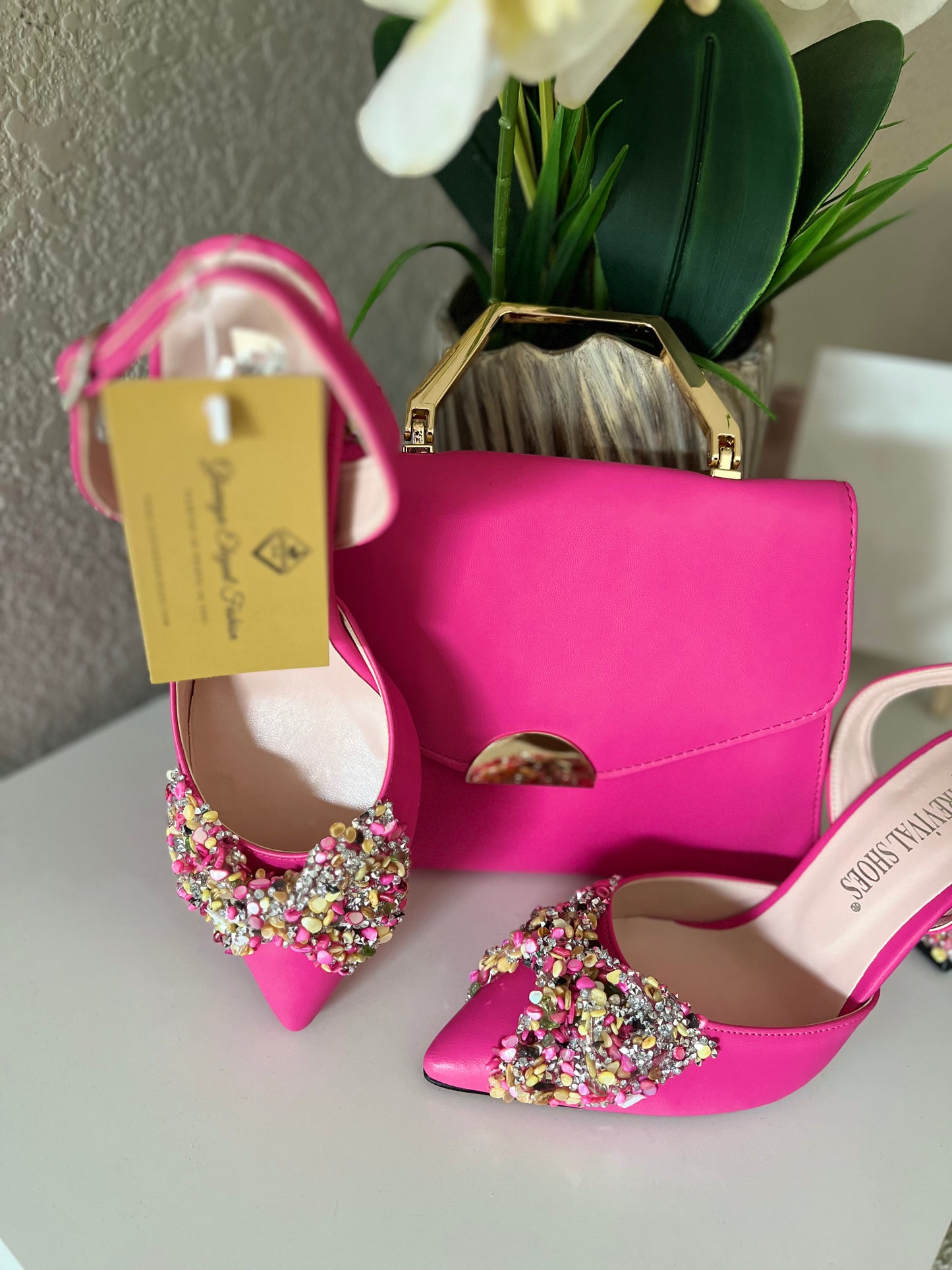 Embellished Shoe and Bag Set
