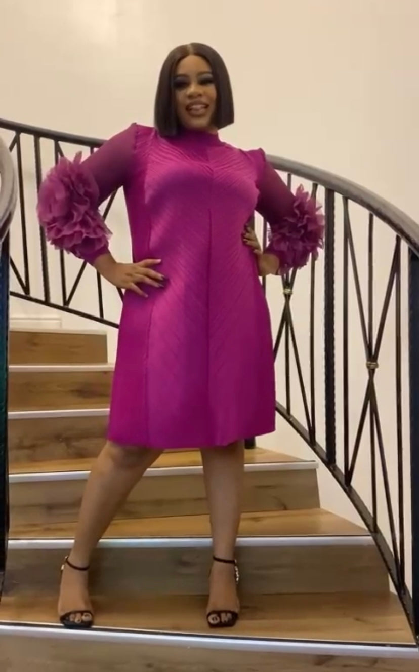 Rose Petal Pleats Dress Pink