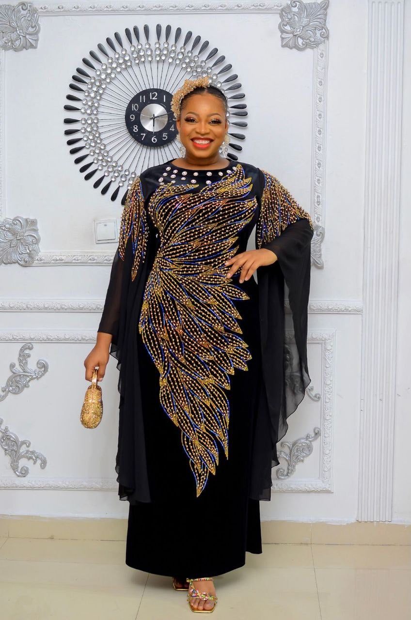 Beautiful Beaded Rhinestone Long Dress – Gloveegeelooks