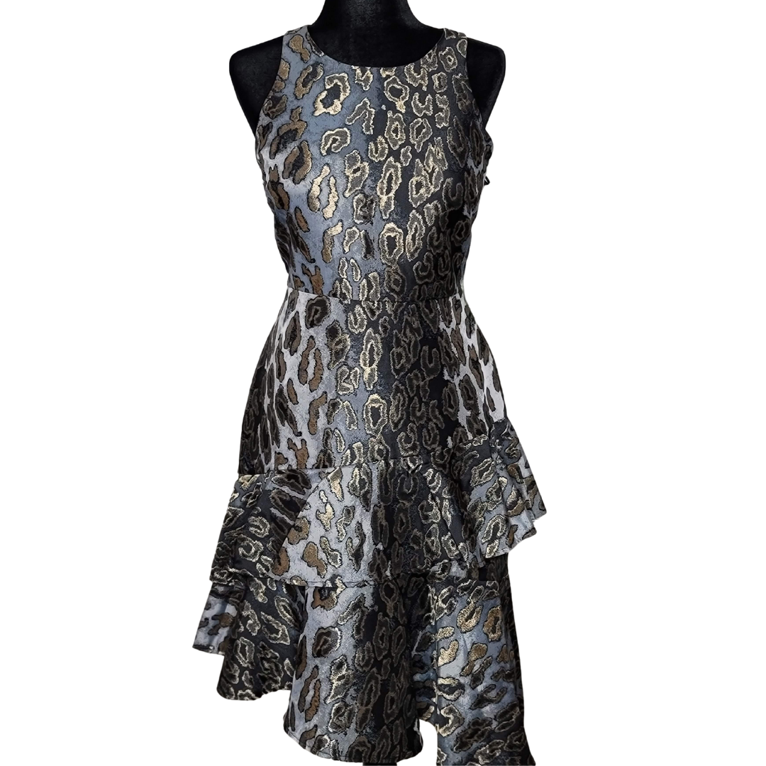 Vince Canuto Metallic Jacquard Fit & Flare Tiered Dress.