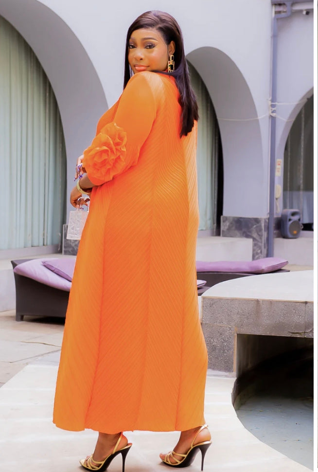 Rose Petal Pleat Maxi Dress Orange
