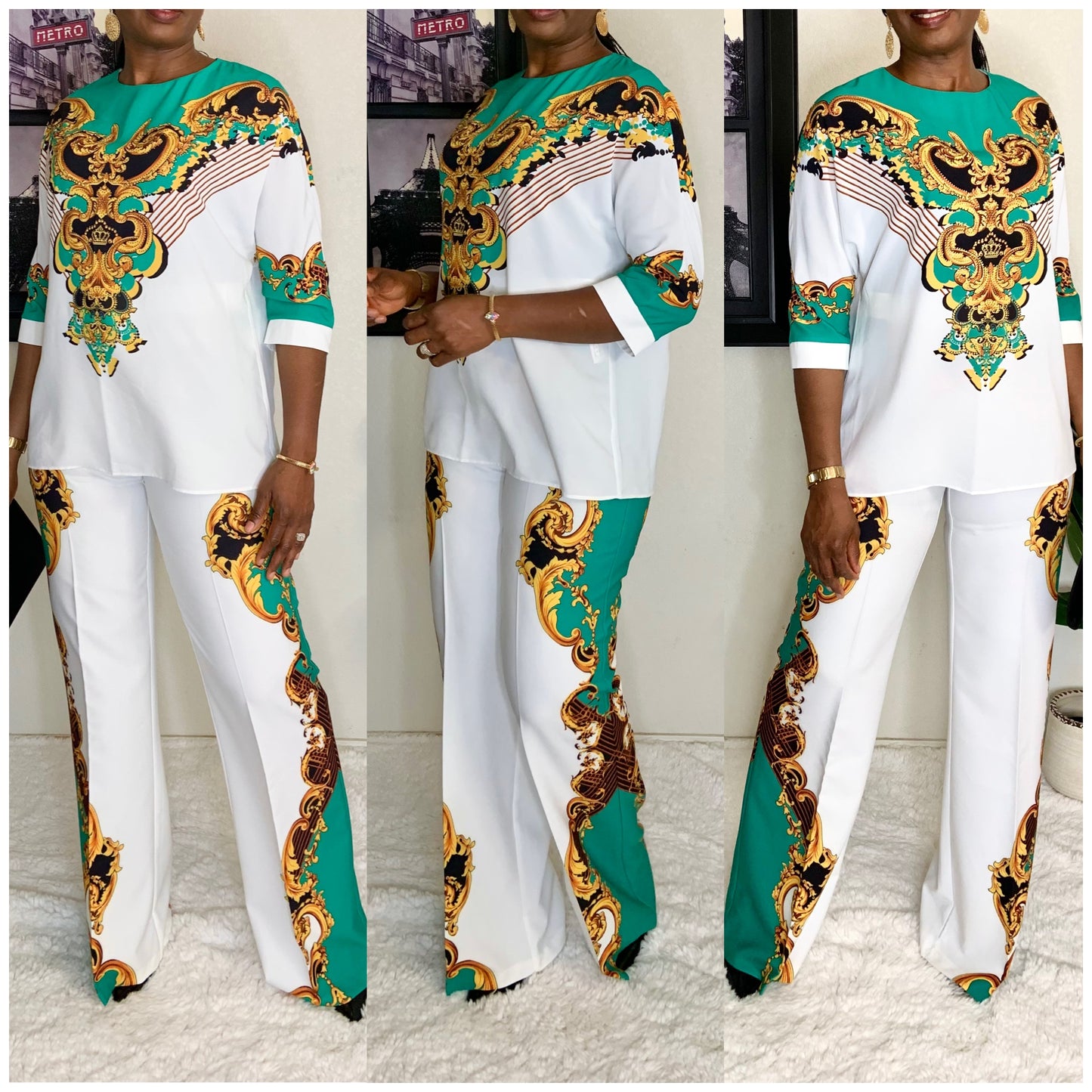 Stoned Print Palazzo Pant 2-piece Set
