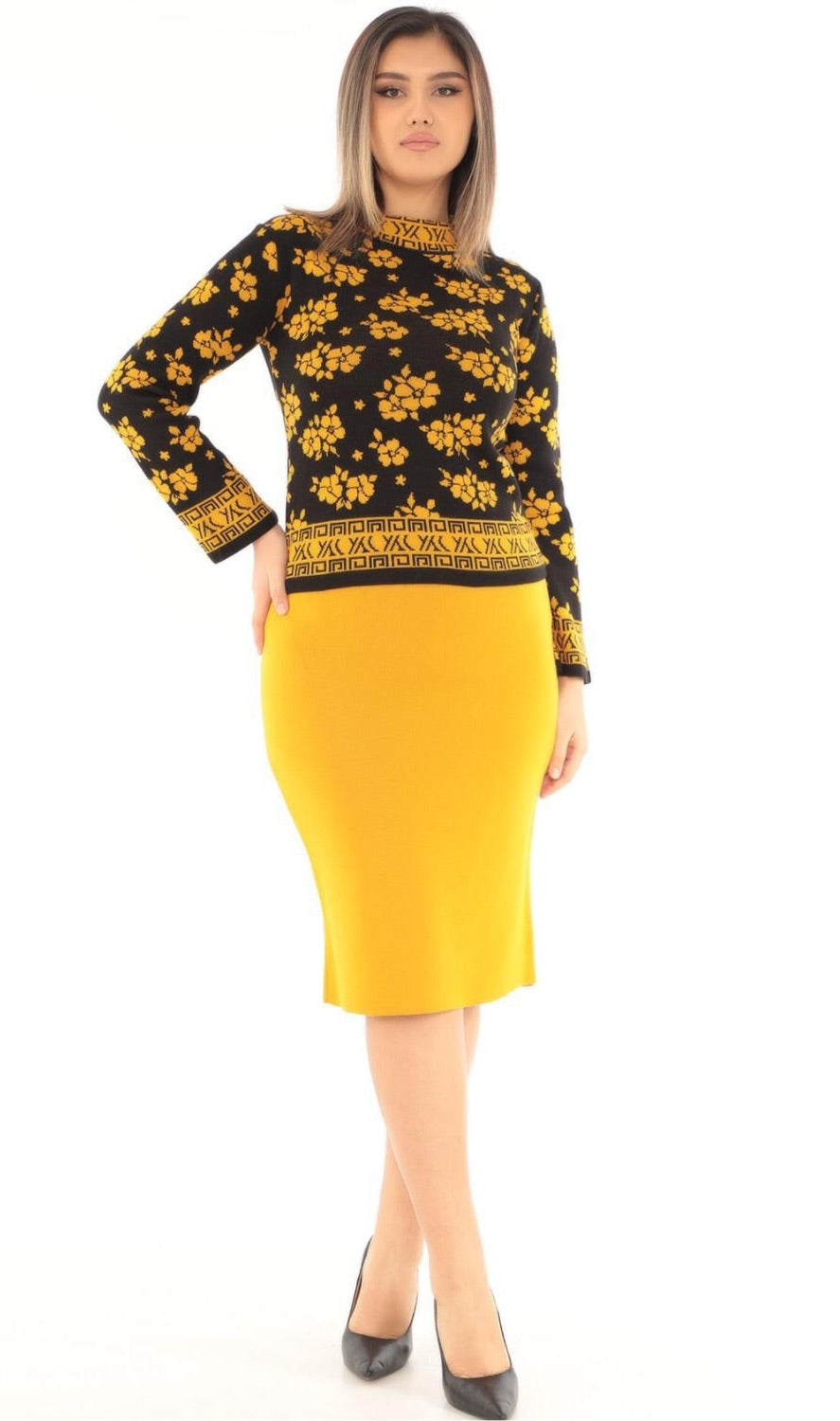 Ribbed Sweater Skirt Set