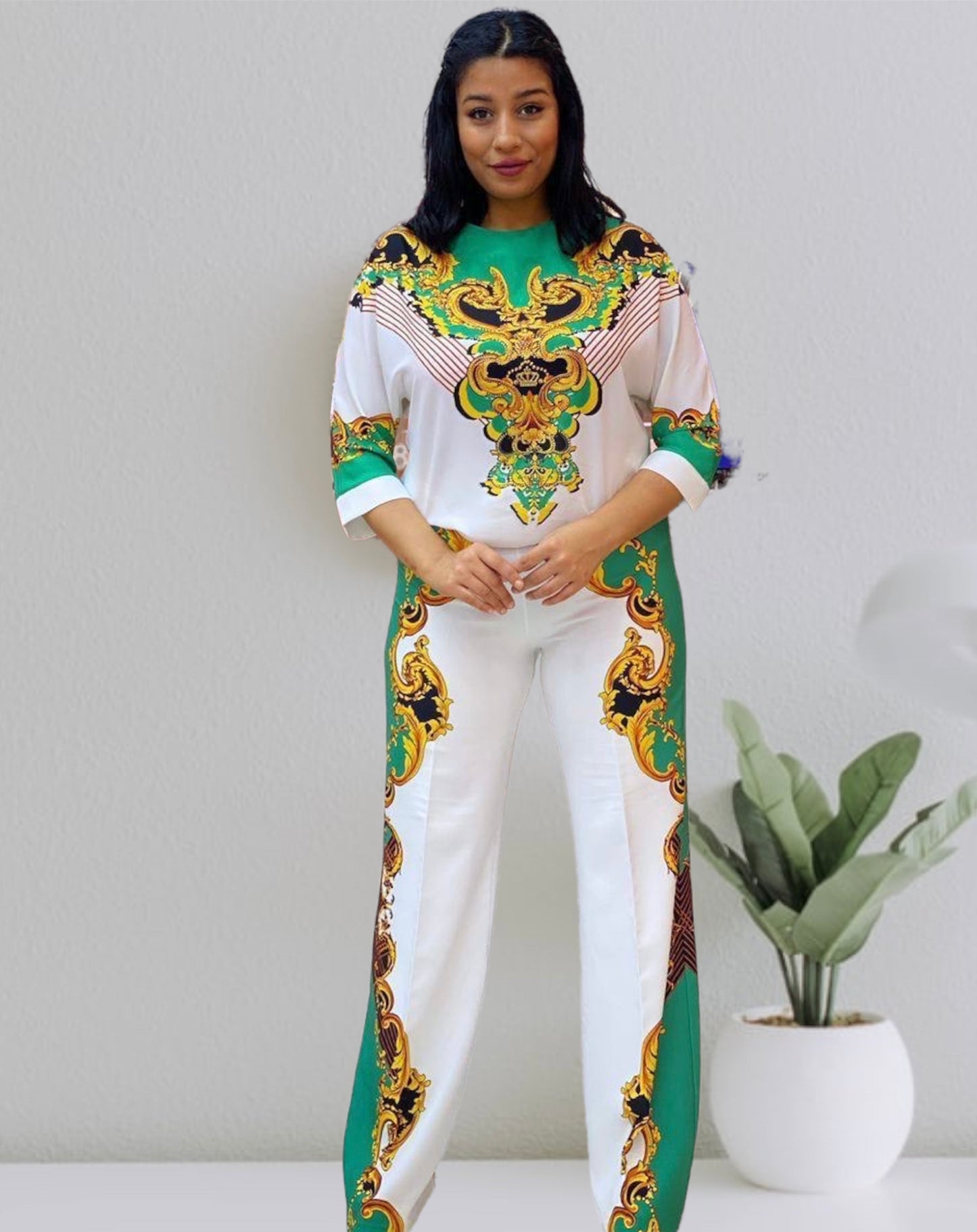 Stoned Print Palazzo Pant 2-piece Set