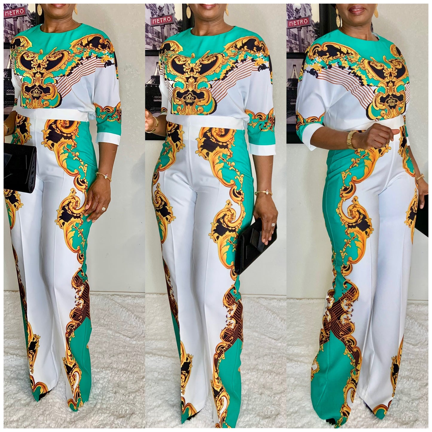 Stoned Print Palazzo Pant 2-piece Set