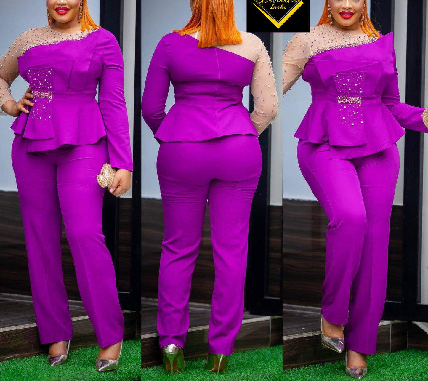Classy Embellished Peplum 2-piece pant set