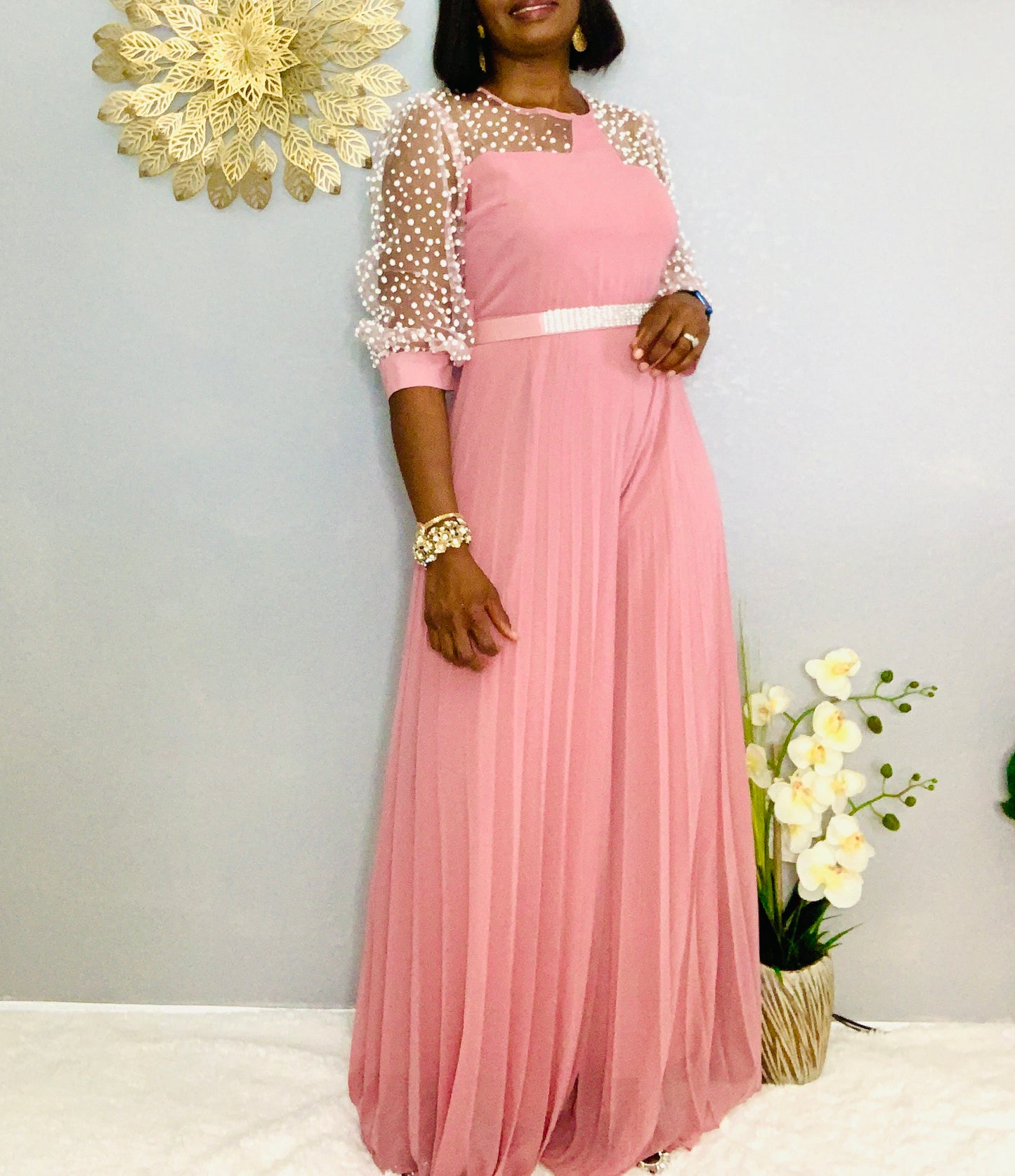 Chic Pleated Jumpsuit with Belt