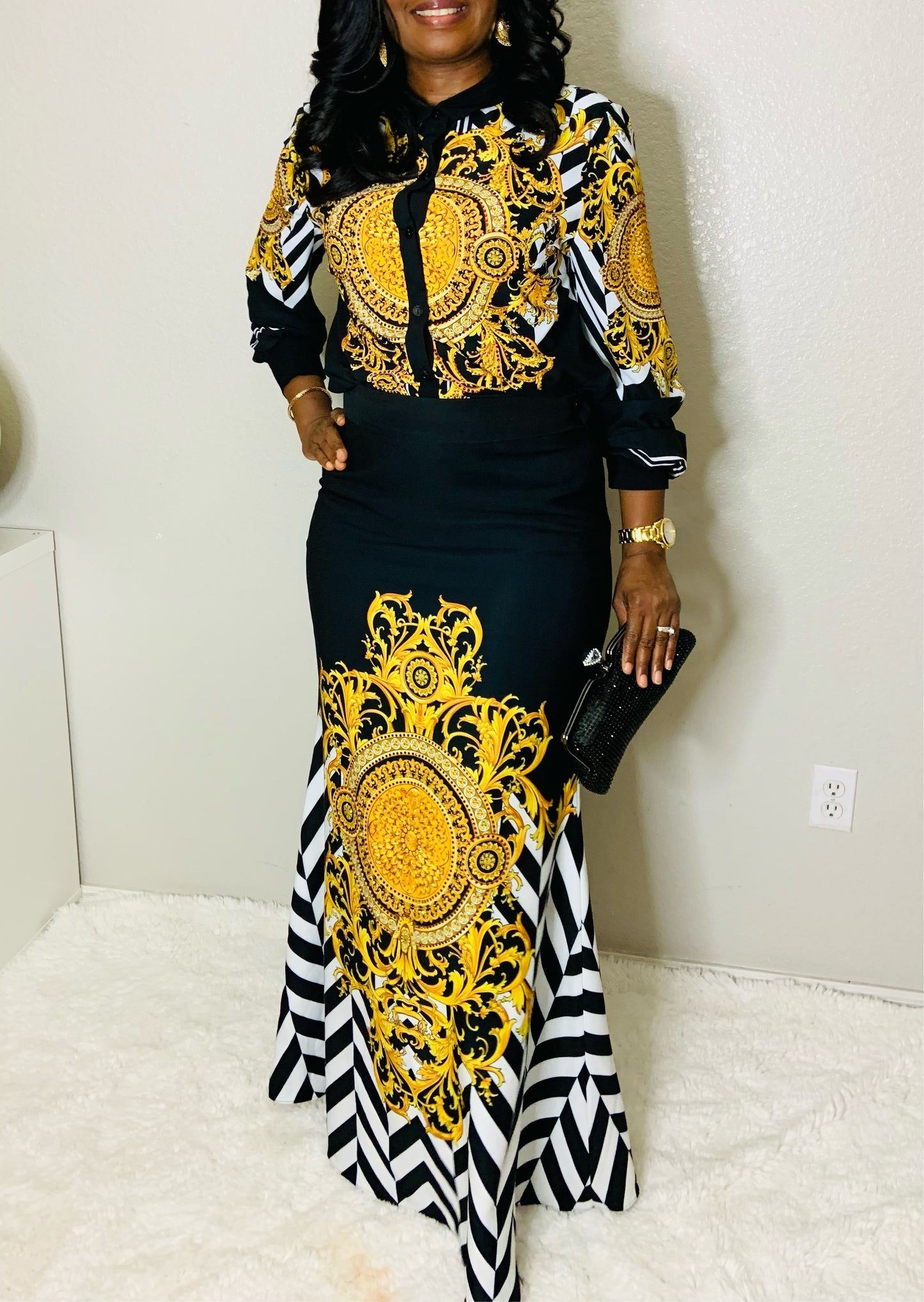 Luxe Embellished Print Skirt Set