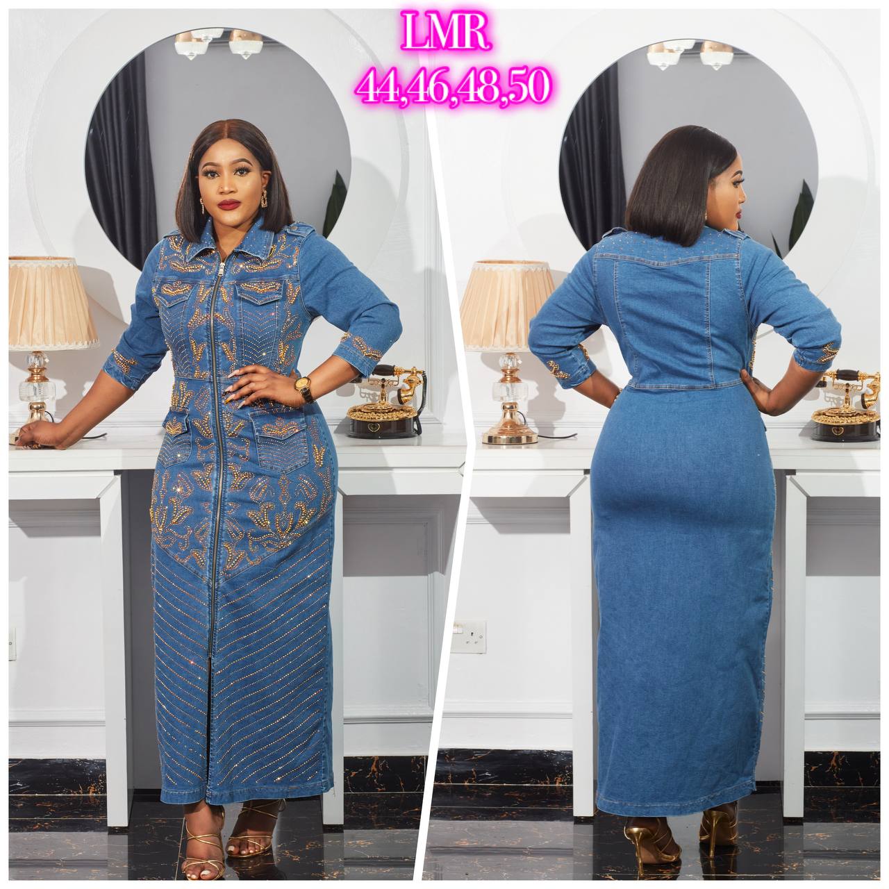 Elegant Studded Long Jean Dress.