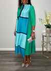 Pattern Color-Block Pleat Dress