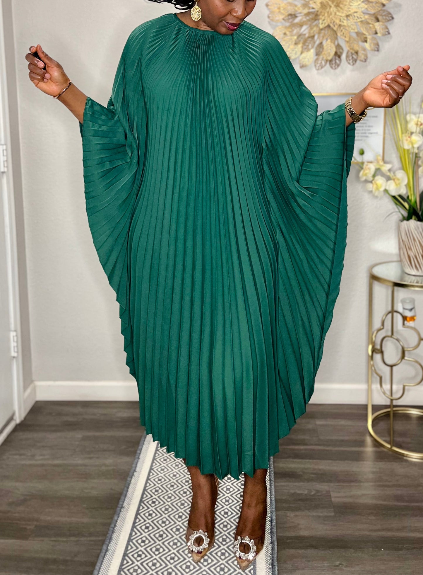 Flare Bat-Wing Pleats Dress