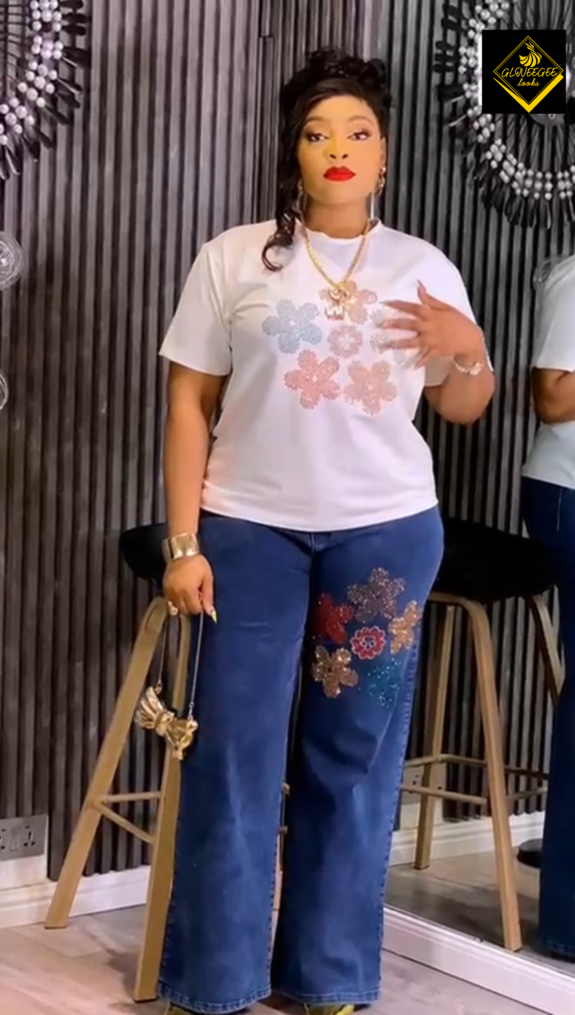 Lora Embellished Denim and Tee Set