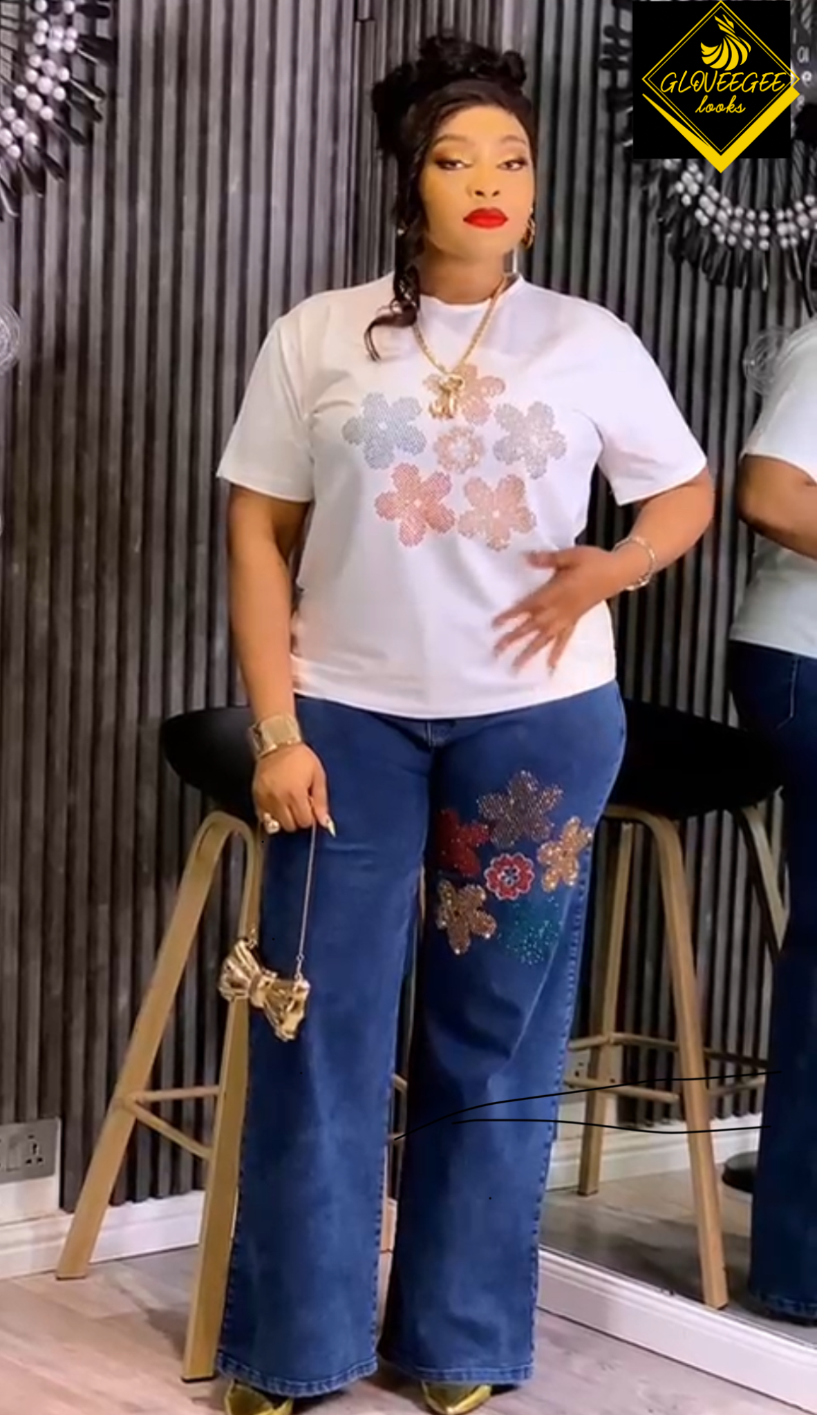 Lora Embellished Denim and Tee Set