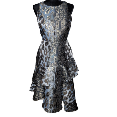 Vince Canuto Metallic Jacquard Fit & Flare Tiered Dress.