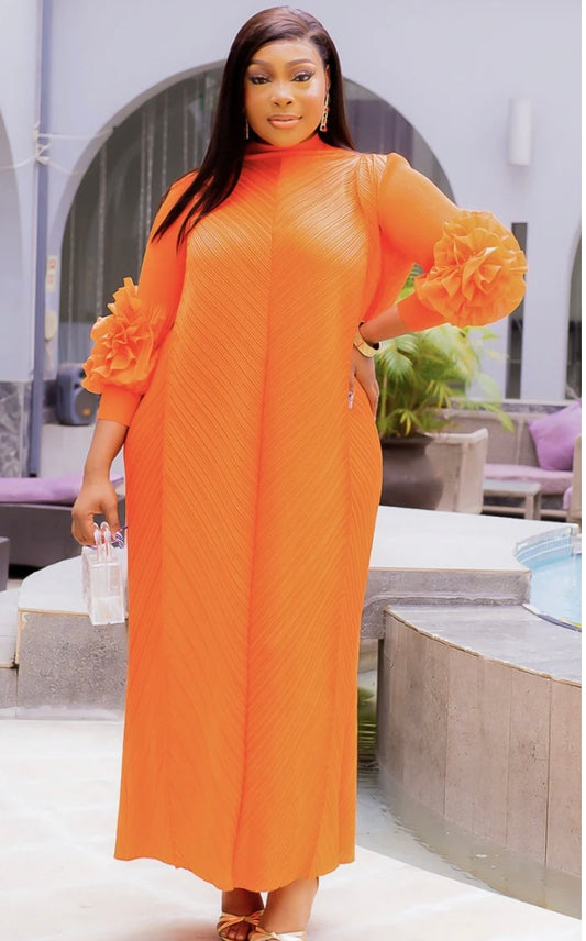 Rose Petal Pleat Maxi Dress Orange
