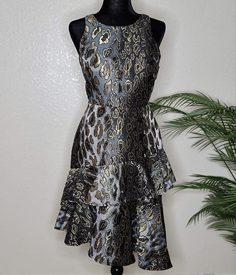 Vince Canuto Metallic Jacquard Fit & Flare Tiered Dress.